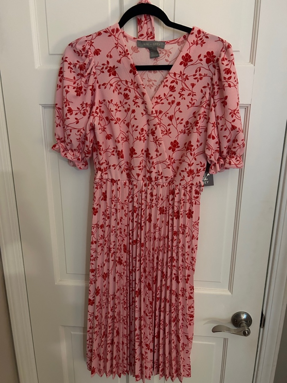 Pink Floral Pleated Midi Dress